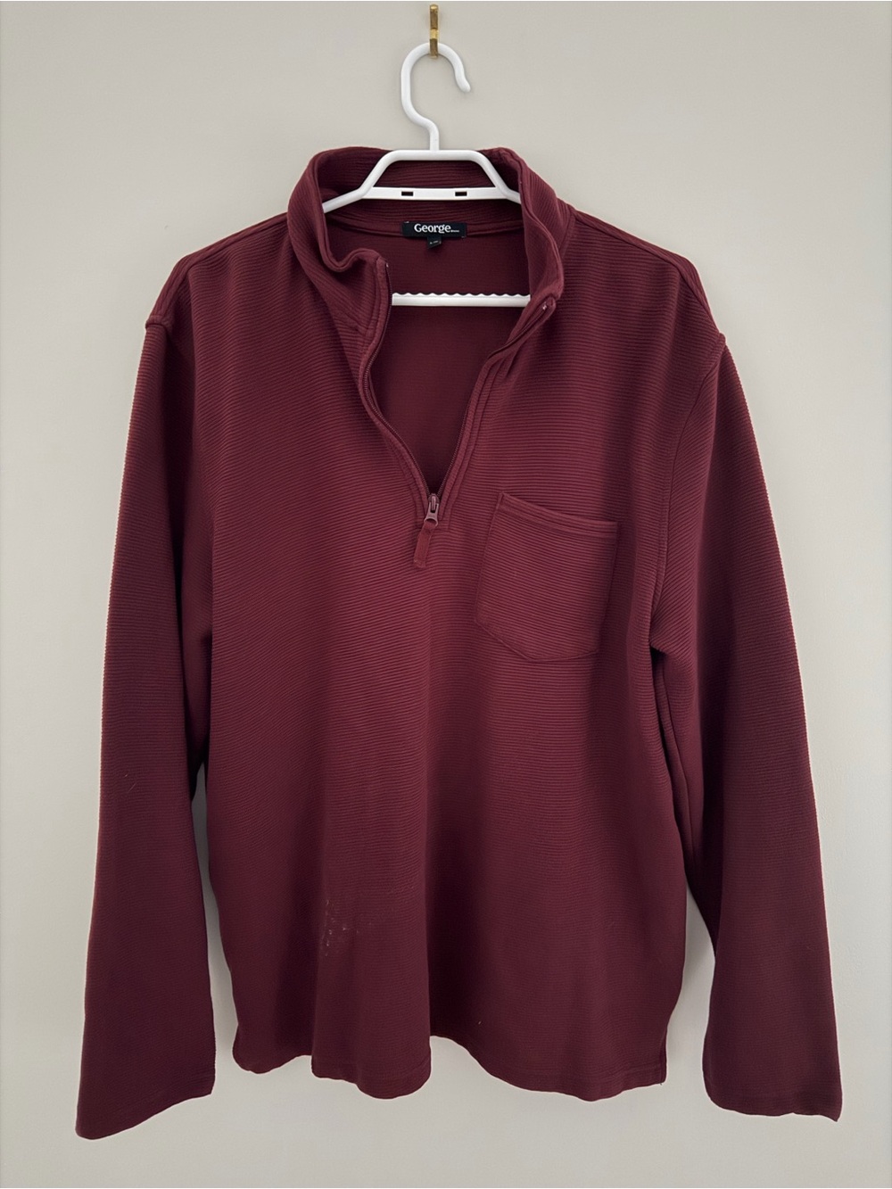 George Men's Zip-Neck Pullover Sweater - Burgundy